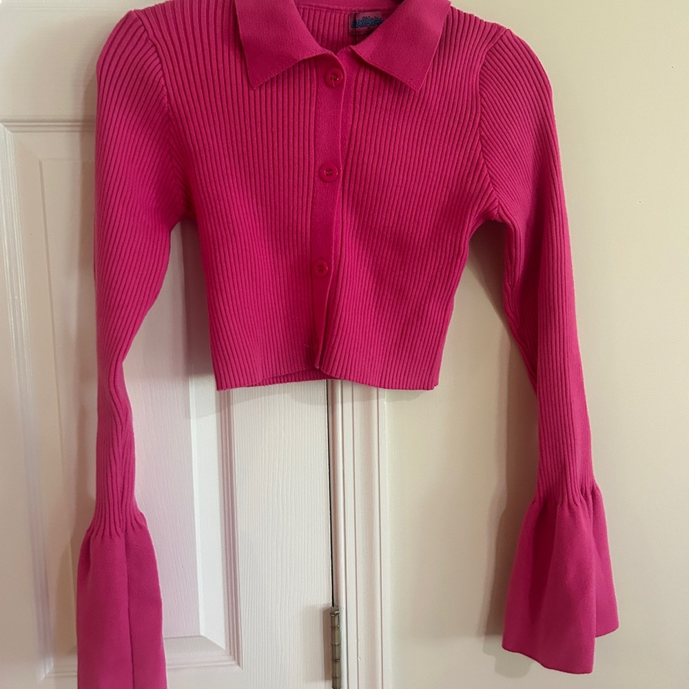 Edikted Pink Bell Sleeve Crop Top with Peter Pan Collar